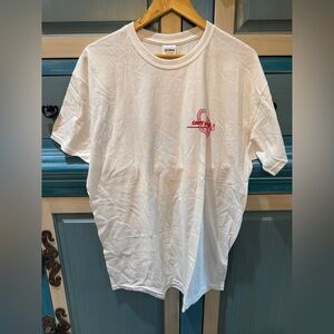 Gildan White Short-Sleeve Tee with Red Chest Logo - Men